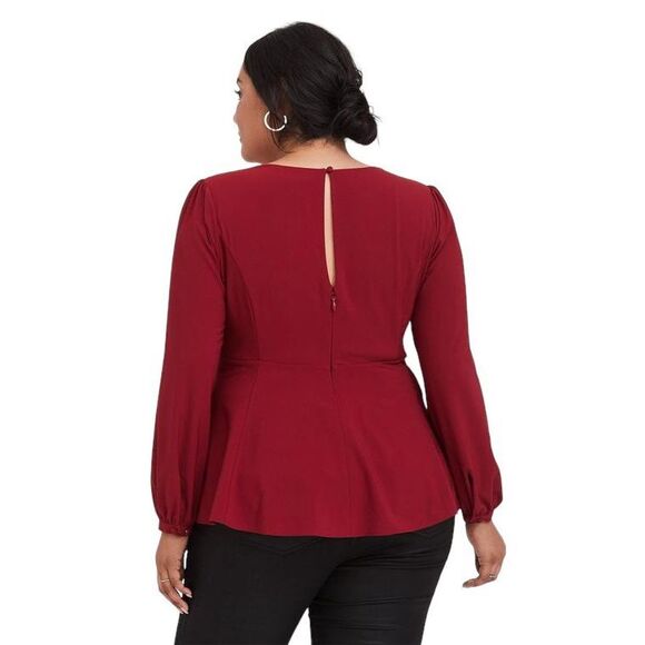 Torrid Plus Size 3X Top Peplum Crepe Sweetheart Neck Top Red‎ Keyhole Blouse 686 - Picture 3 of 12